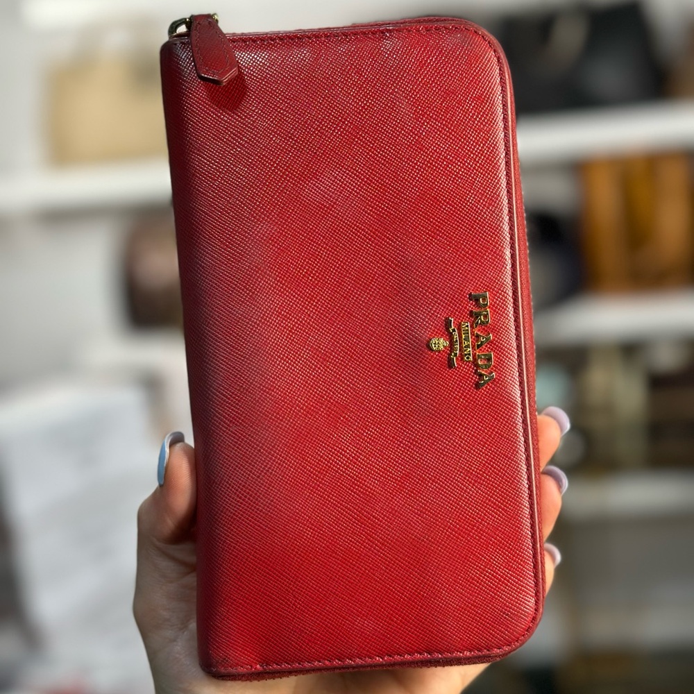 $1050 Retail Prada Red Zippy Wallet